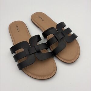 Torrid Sandals Womens Size 9.5 W Black Strappy Cut Out Slip On Flip Flop Shoes